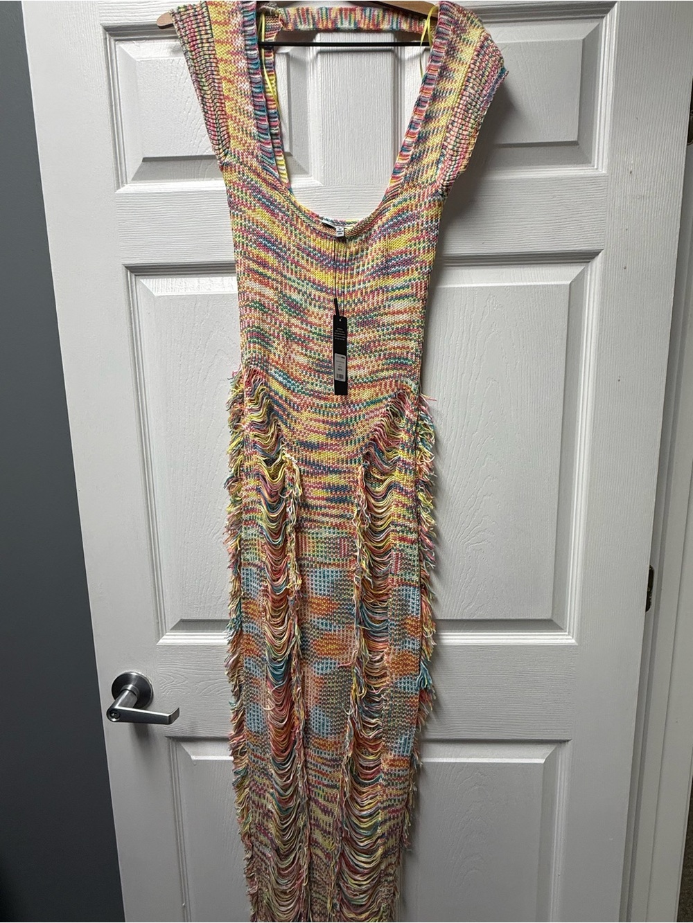 Fashion Nova Nessa Pastel Rainbow Crochet Fringe Midi Dress - Picture 3 of 10